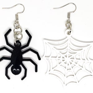 Spiderweb and Spider Earrings - Black and White - Web - Halloween