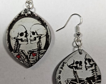 Skeleton Couple Earrings | Til Death Do Us Part Jewelry | Gothic Romance Earrings | Halloween Skull Statement | Gift for Her