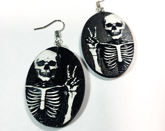 Skeleton Peace Sign Earrings | Gothic Skull Hand Jewelry | Halloween Statement Earrings | Spooky Bone Aesthetic | Gift for Her