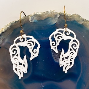 White Artic Fox Geometric Earrings