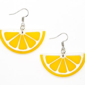 Lemon Slice Yellow and Clear Acrylic Earrings - Gift for Wife