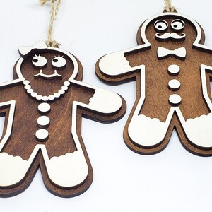 Set of Gingerbread Cookie Man and Woman Christmas Ornaments - Gift for Neighbor