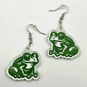 Frog Earrings - Acrylic with Engraved Green Froggy