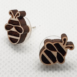 Bee Earrings - Bumblebee - Honey Bee - Wood