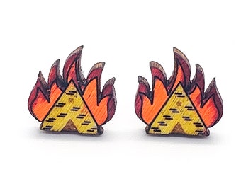 Burning Temple Earrings | Folk Horror Ritual Jewelry | Ceremonial Fire Building Earrings | Dark Aesthetic Statement Jewelry | Gift for Her