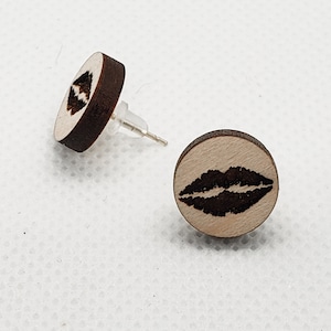 Lip Earrings - Kiss - Lip Print - Maple Wood