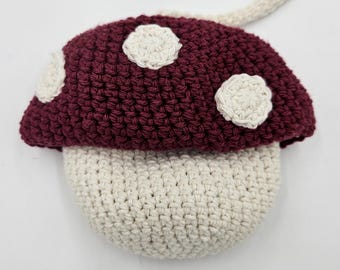 Mushroom Crossbody Bag - Red and White - - Crochet