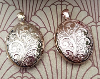Large Hand Engraved English Locket Solid 9ct Rose Gold or Yellow Gold ENGRAVE PERSONALISE
