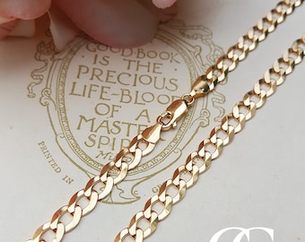 9ct Yellow Gold 4mm Hollow Flat Diamond-cut Curb Chain Bracelet 18cm//7/" Gift Box