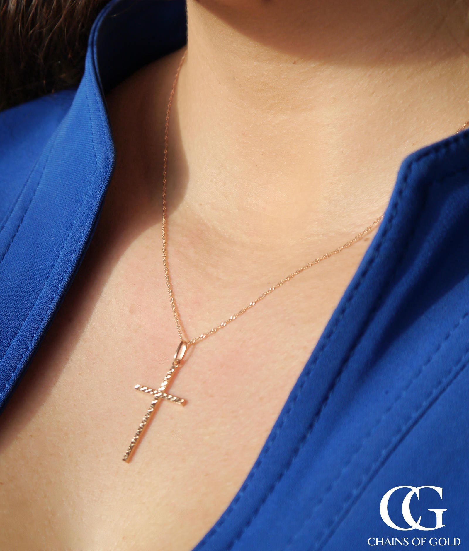 Fine 9ct Rose Gold Cross Necklace With a Hammered Finish Etsy