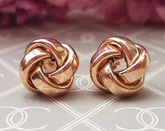 Ladies Fine 9ct Rose Gold 1cm Knot Stud Earrings