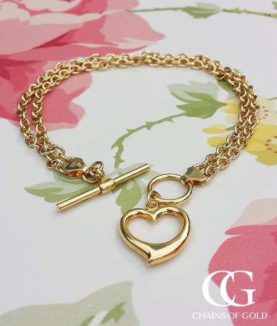 Fine 9ct Yellow Gold Two Strand Heart T 