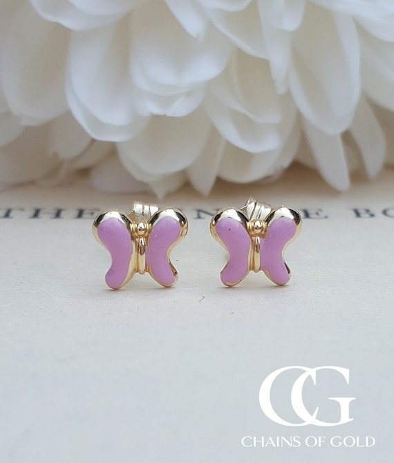 Fine 9ct Yellow Gold Butterfly Stud Earrings for Children Babies