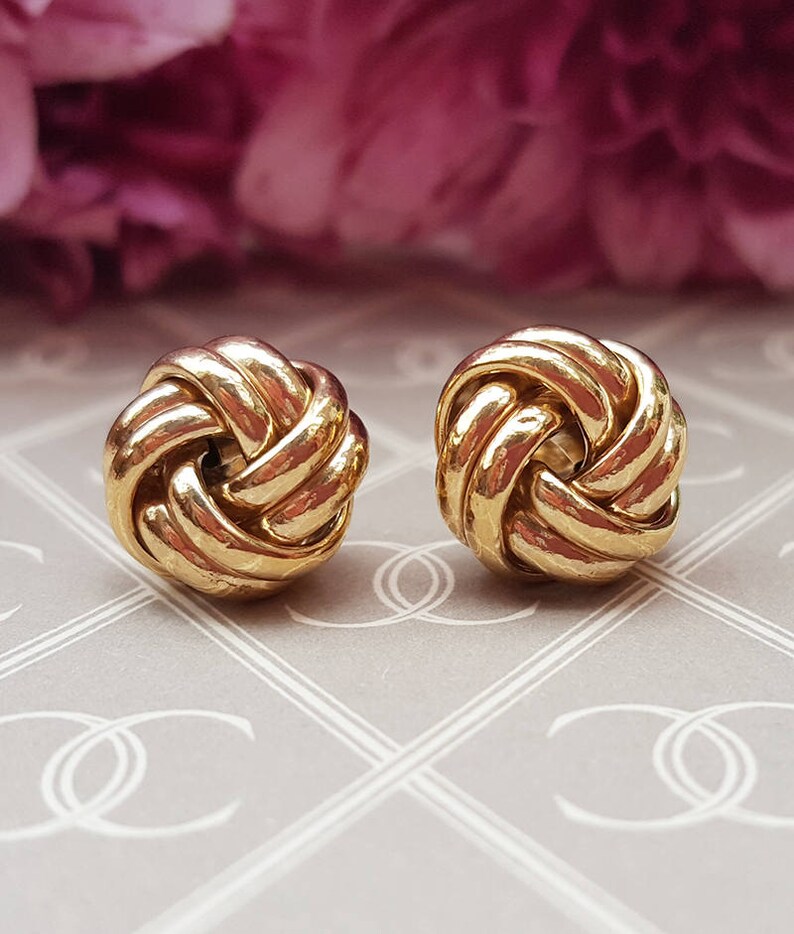 Ladies Fine 9ct Yellow Gold Fancy Knot Stud Earrings
