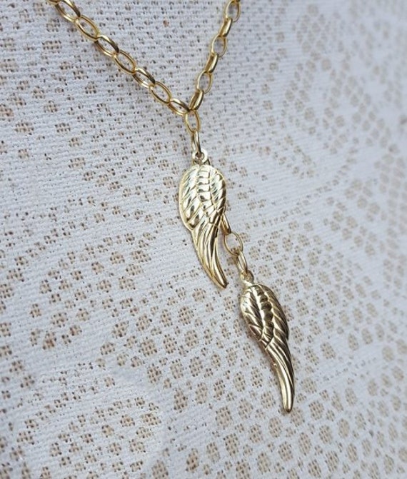 Fine 9ct Yellow Gold Angel Wings Necklace Guardian Angel Jewellery