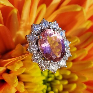 Pink Tourmaline & Diamonds Halo Ring in 18ct Rose Gold - Engagement Anniversary Dress Ring