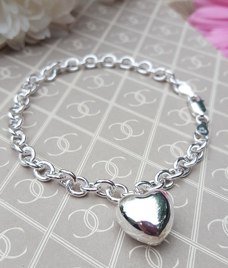 925 Sterling Silver Belcher Charm Bracelet With Puffed Star Adjustable 6"-8" 925 Sterling Silver Belcher Charm Bracelet With Puffed Star Adjustable 6"-8"