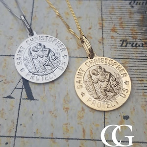 Solid Fine 9ct Yellow & White Gold 1.5cm St Christopher Necklace 18" 20" 22" 24" Engrave Personalise