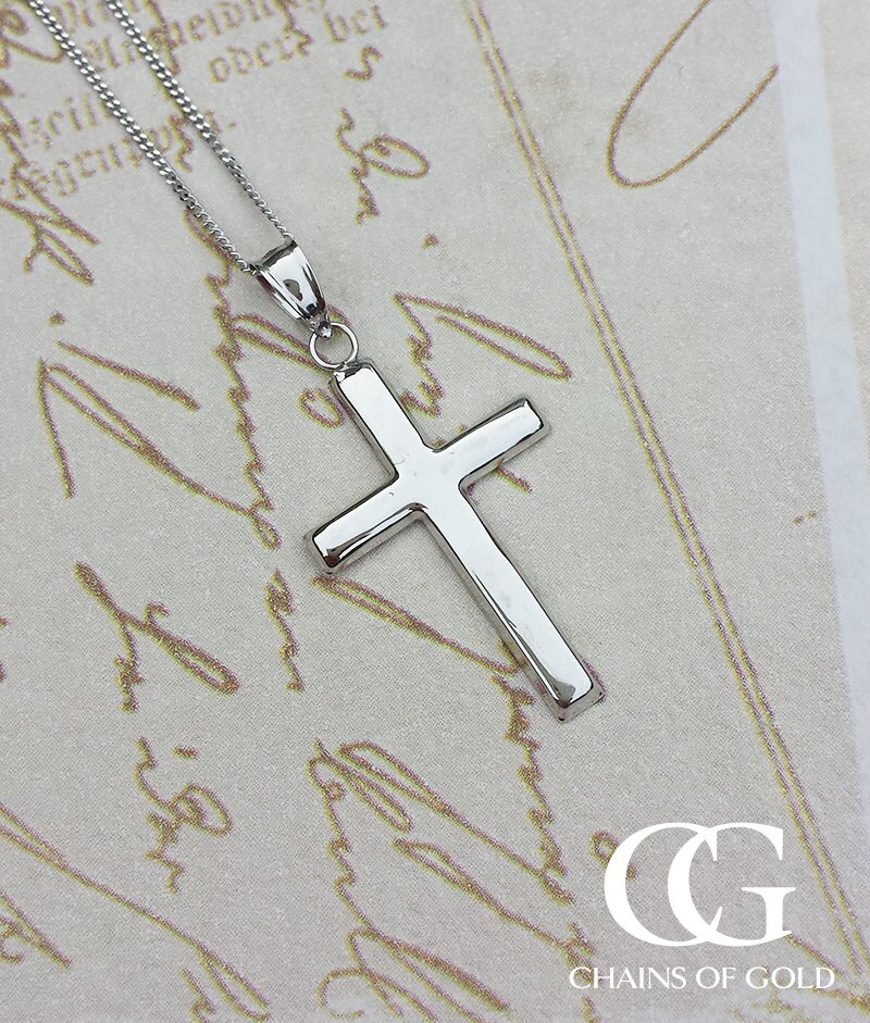 Fine 9ct White Gold 2.5cm Cross Pendant 