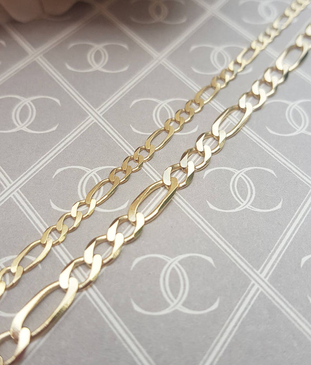 Solid 9ct Yellow Gold Diamond Cut Figaro Chain 18 20 22 24 - Etsy