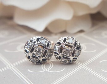 Victorian Inspired 9ct Rose Gold & Diamonds Round Stud Earrings 0.10ct