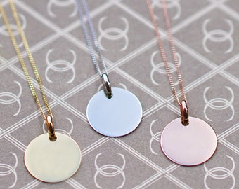 Personalised Solid Gold Disc Pendant Necklace in Yellow, Rose or White