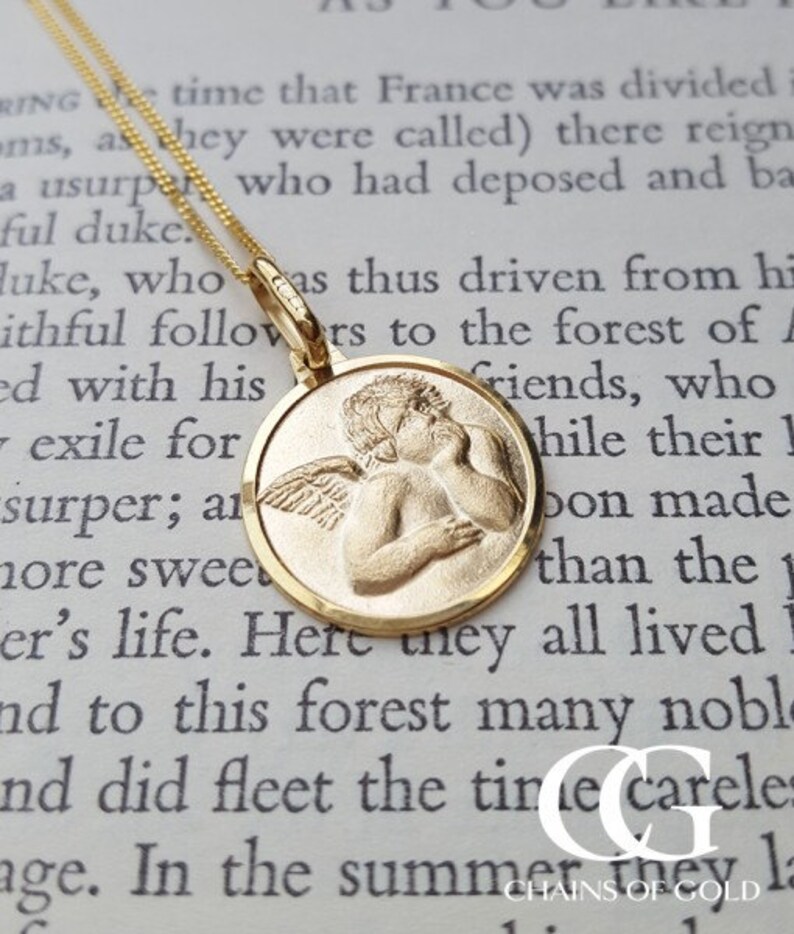 9ct Yellow Gold Round Guardian Angel Necklace 14 Etsy