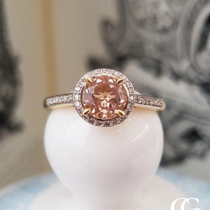 9ct Yellow Gold & Morganite Halo Ring with Diamonds Engament Annivesary Dress Ring image 2