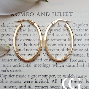 Ladies Fine 9ct Yellow Gold Square Tube Oval Creole Hoop Earrings