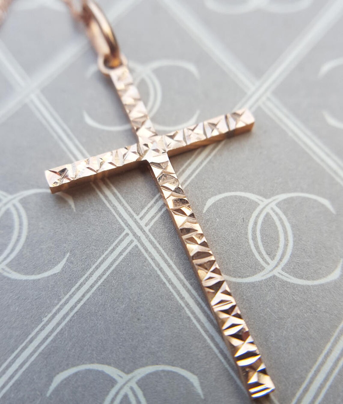 Fine 9ct Rose Gold Cross Necklace With a Hammered Finish Etsy