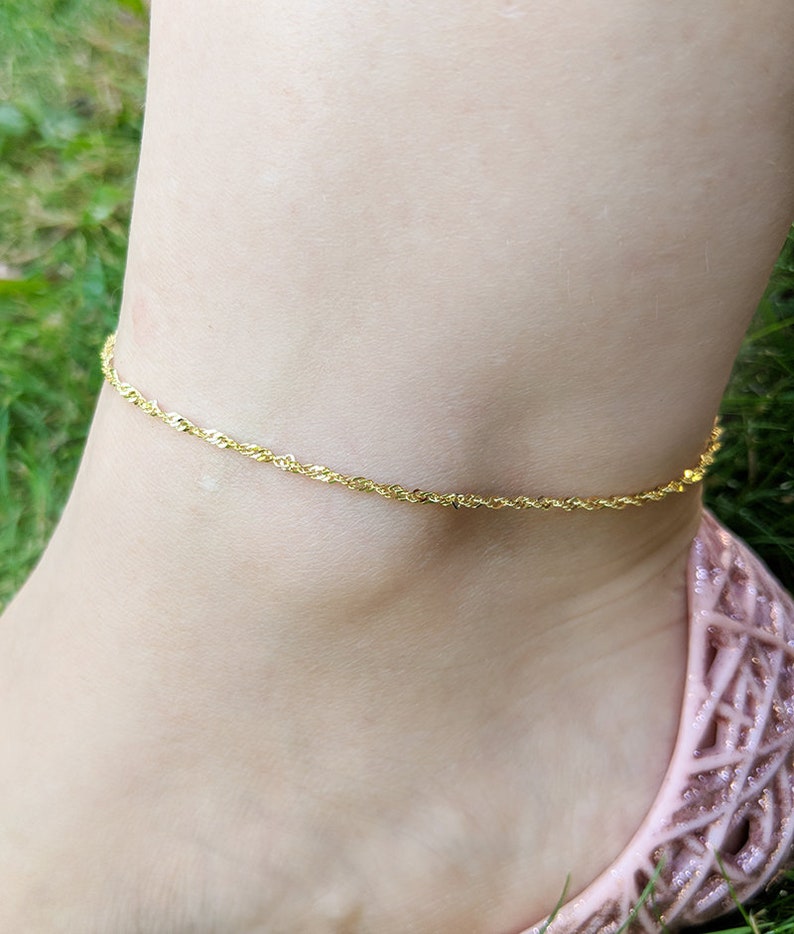 Fine 9ct Yellow Gold Singapore Style Anklet / Ankle Bracelet 9 image 1