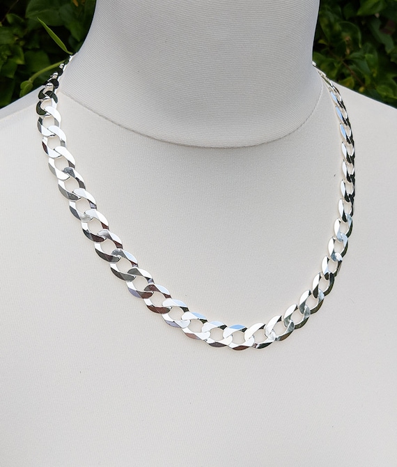 Mens Solid Sterling Silver 1.2cm Curb Chain Necklace 20 22 24