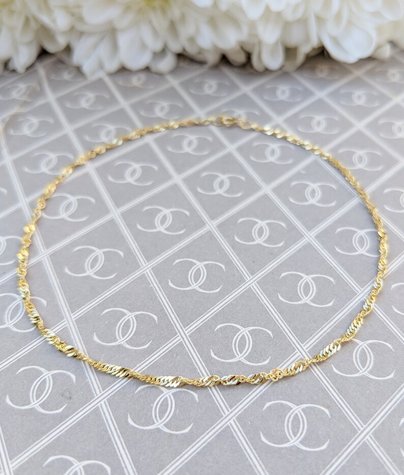 Fine 9ct Yellow Gold Singapore Style Anklet / Ankle Bracelet 9 image 2