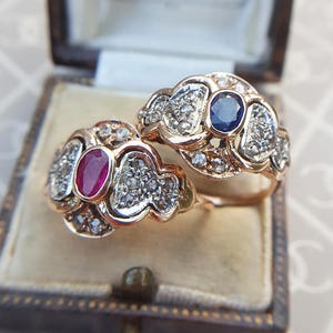 Art Deco Dress Ring with Diamond Foliate Shoulders & Ruby or Sapphire