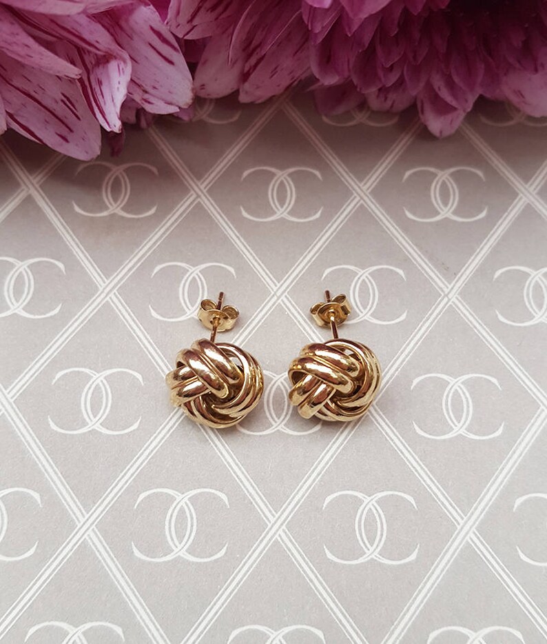 Ladies Fine 9ct Yellow Gold Fancy Knot Stud Earrings