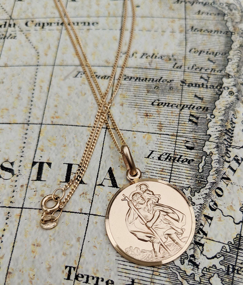 Gold st christopher necklace engraved deals