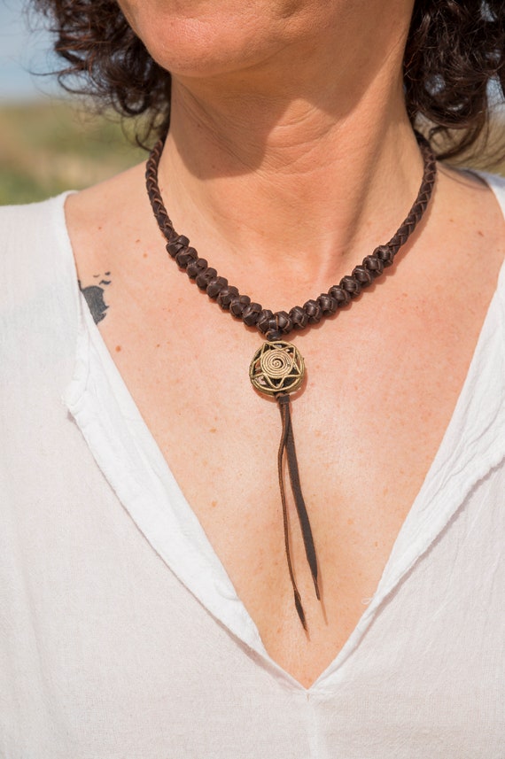 Designer leather deals necklace