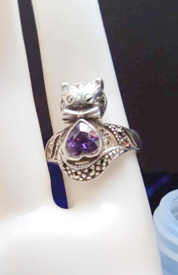 Pre owned Kitty Cat Sterling Silver Amethyst Ring 