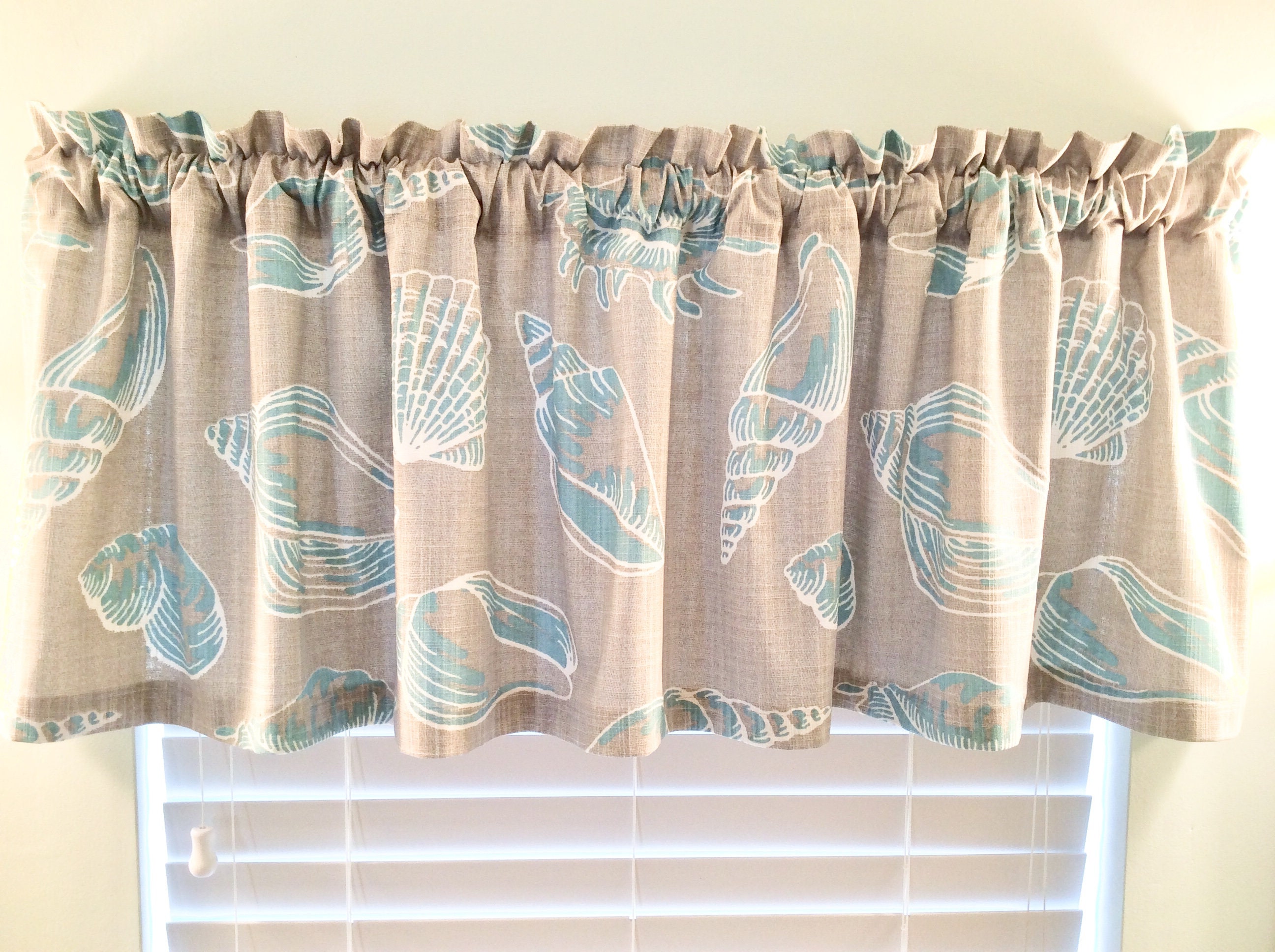 Coastal Valance With Sea Shells in Aqua and White on Gray Etsy
