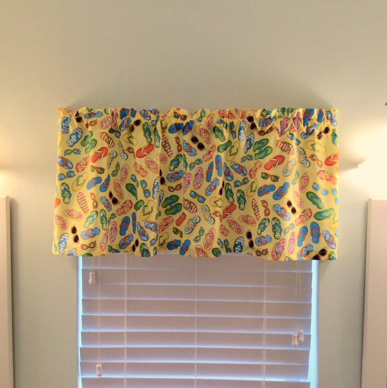 Coastal Valance with Colorful Flip Flops and Sunglasses on Etsy