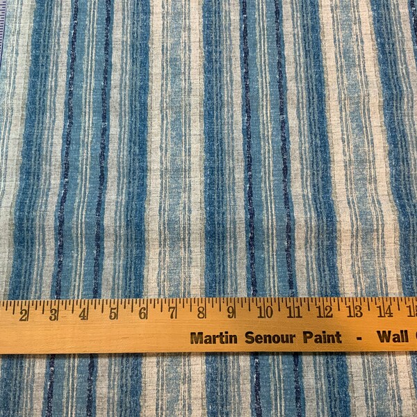 Rhythm Indigo Fabric by the Yard, Blue and Gray Stripe, 45" Wide Cotton Home Decor Fabric