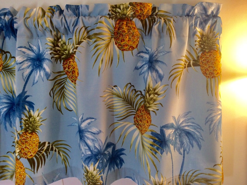 Pineapple Valance with Palm Trees on Blue Fabric Etsy