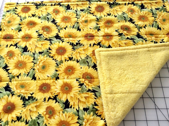 Sunflower Dish Drying Mat With Yellow Terry Cloth Towel Backing 