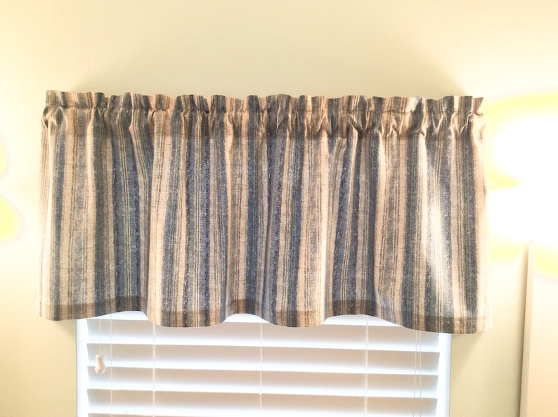 Blue and Gray Stripe Window Valance Curtains & Window Treatments Home