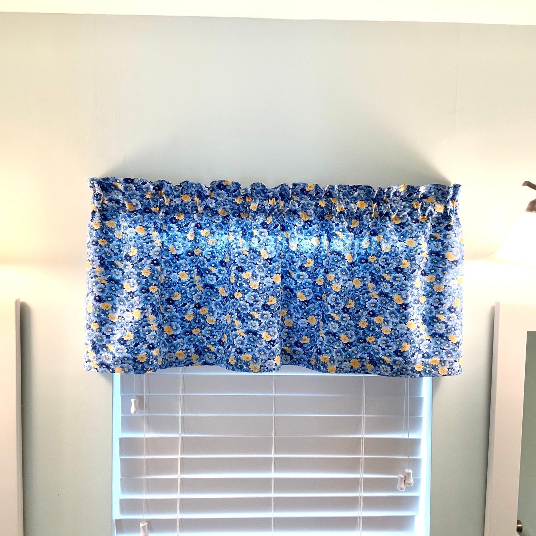 Blue and Yellow Floral Window Valance Shades of Blue and Etsy