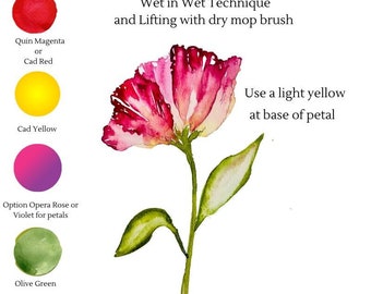 ORIGINAL WatercolorTransparent Floral / Tutorial Painting kit /Fun wall Decor /  original  /watercolor tutorial /Art of the Day