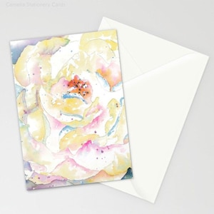 Blanco kaart met 6 camelia bloemen / Verjaardag / Uitnodigingen feest / T\hinking of You / Set van drie