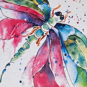 8-Regenbogen Karte / Libelle POST Karte / Kindergeburtstag / Karte für Kinder / Aquarell POST Karten