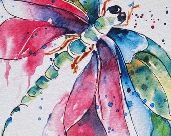 8-Rainbow Card / Dragonfly POSTCard / Card for Kids Birthday / Card for Children/ Watercolor POSTcards