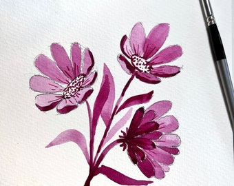 ORIGINAL - Watercolor monochromes, Values and  Tutorial floral Painting kit /  Floral Wall Art / watercolor tutorial /Art of the Day